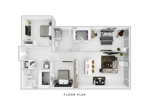 Floor plan for 3 beds, 2 baths, 1375 sqft